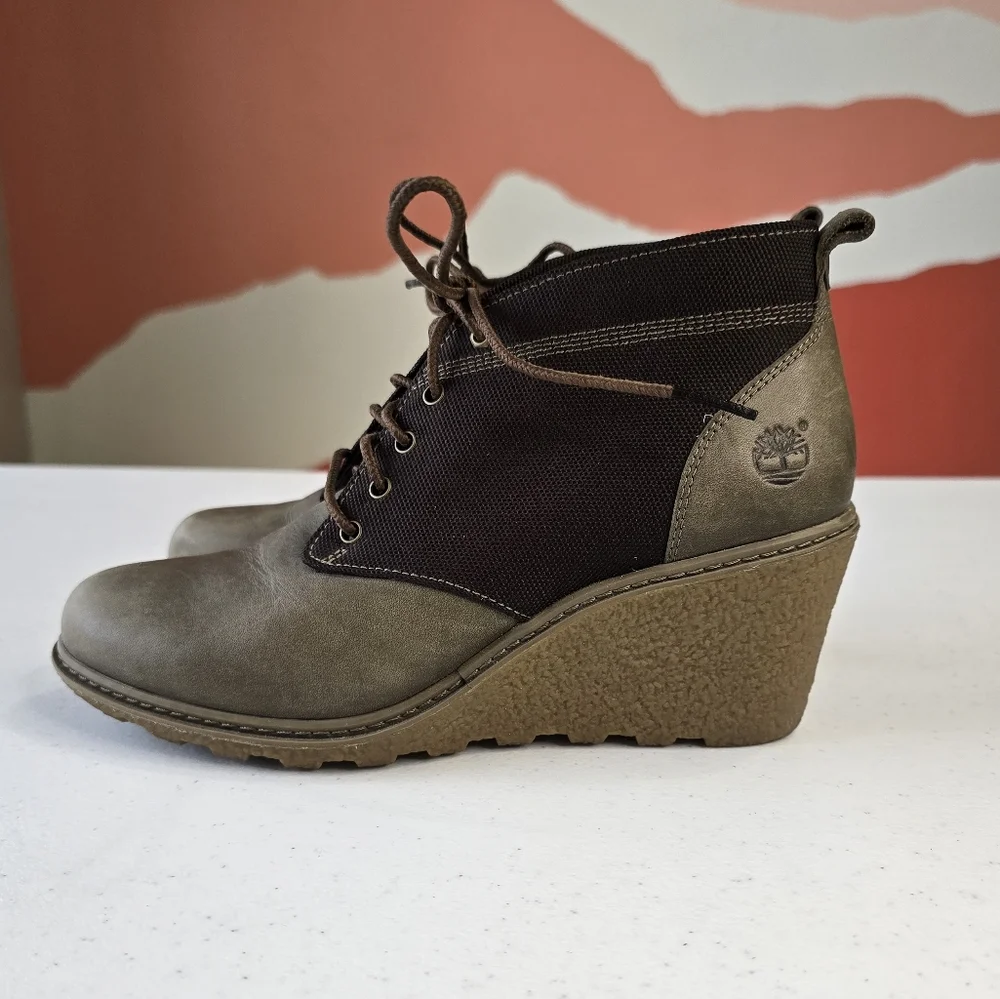 Timberland Earthkeepers Amston Wedge Ankle Boots‎ Gray Black Women 7